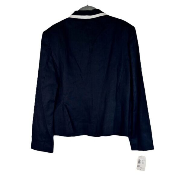 NWT Classiques Entier Vintage Blazer Black w/White Trim 100% Linen Size Med - Picture 3 of 9